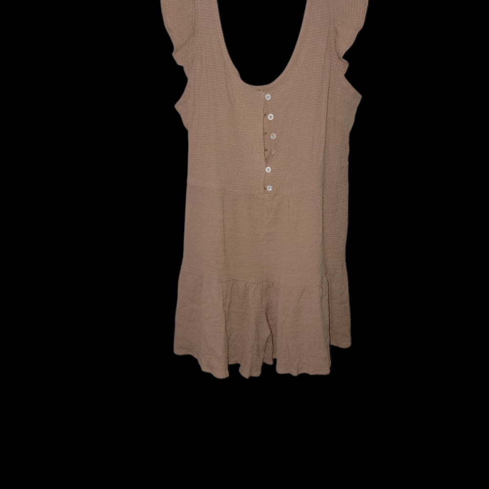 Women's Tan Ruffle Sleeve Romper Shorts